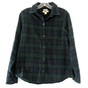 L.L. Bean Scotch Plaid Flannel - Relaxed Fit - Dark Navy Blue and Green Plaid